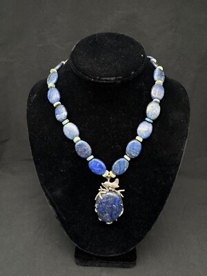 Vintage Designer Sterling Silver & Lapis Necklace, 17.5''