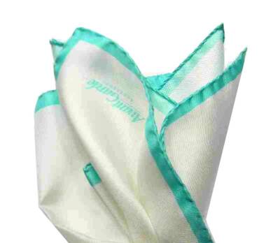 Pochette seta bianca uomo bordo colore verde verdino fazzoletto da taschino  ital - Main Image