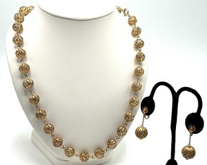 Authentic Antique Solid .900 Silver Gold Plated Sphere/Ball Necklace and Earring Set