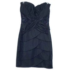 Entry Womens Sheath Dress Black Ruched Tier Sheer Lace Strapless Cocktail S New
