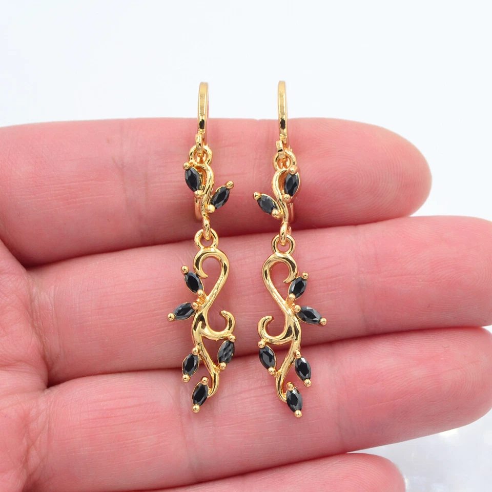 18K Yellow Gold Filled Women Lake Blue Mystic Topaz Artistic Aesthetic Earrings - Image 2 of 3