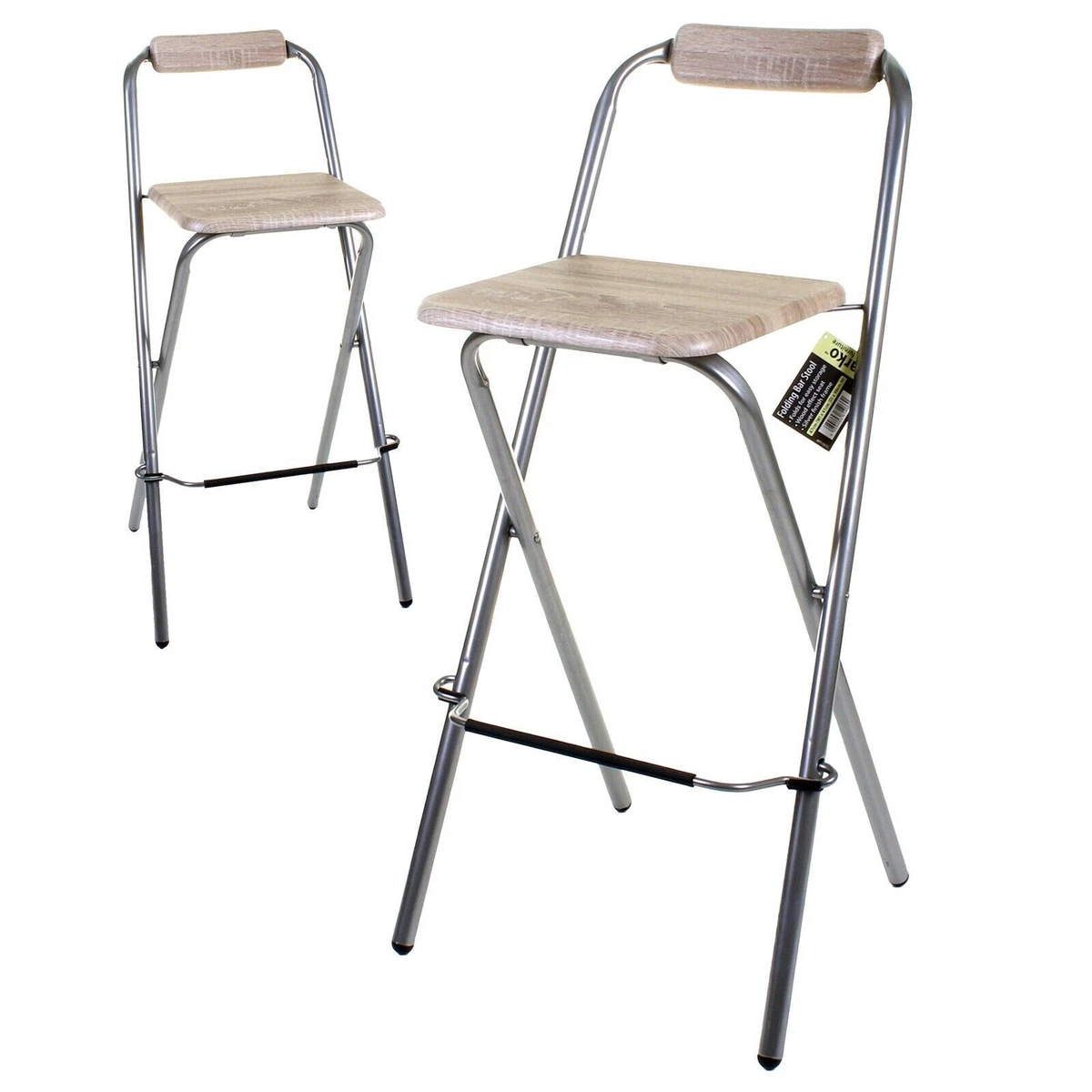 Set of 2 Folding Bar Stools Square High Seat Breakfash Kitchen Bar