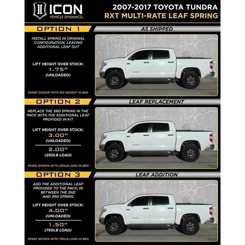 ICON 158509 Multi Rate RXT Leaf Spring 1.75"-4" Elevación para Toyota Tundra 07-21 Foto 2 de 4