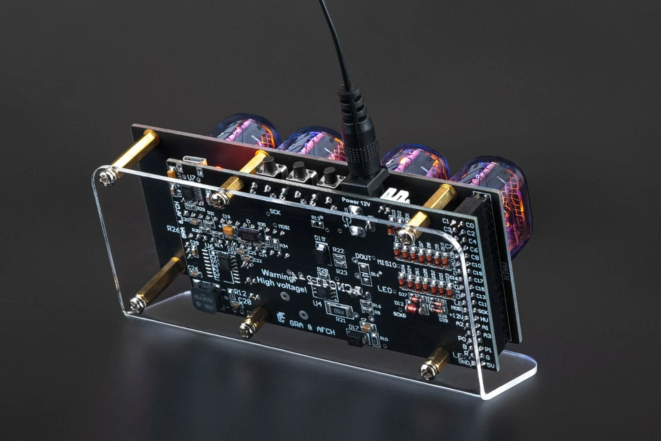 DIY KIT Nixie IN-12 Tube Clock Acrylic Stand Sockets 12/24H 4 Tubes GOLDBLACK - Image 4 of 4