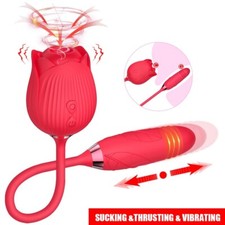 Rose Clit-G-spot Vibrator Oral Sucking Thrusting Dildo Bullet Sex Toy for-Women