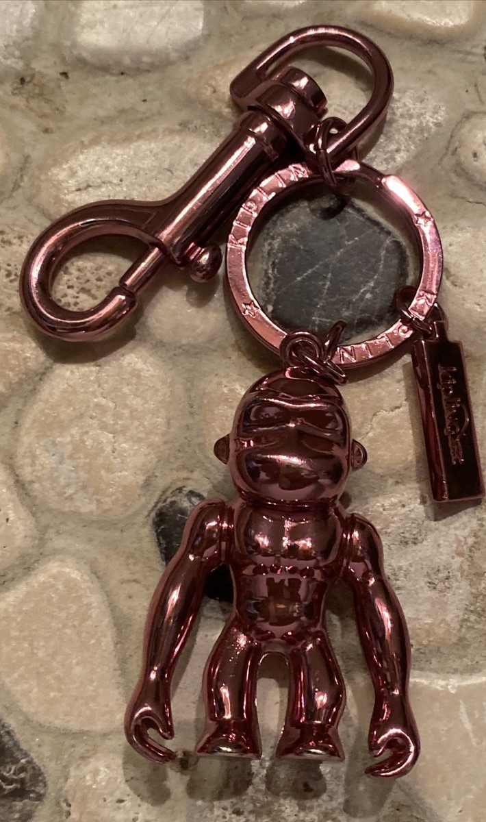 KIPLING RARE PINK Metal Chrome Monkey Keychain Keyring Key Clip