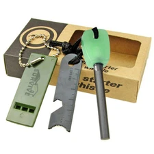 Fire Starter - Includes Flint with Ruler, Bottle Opener, and Whistle w/ Lanyard