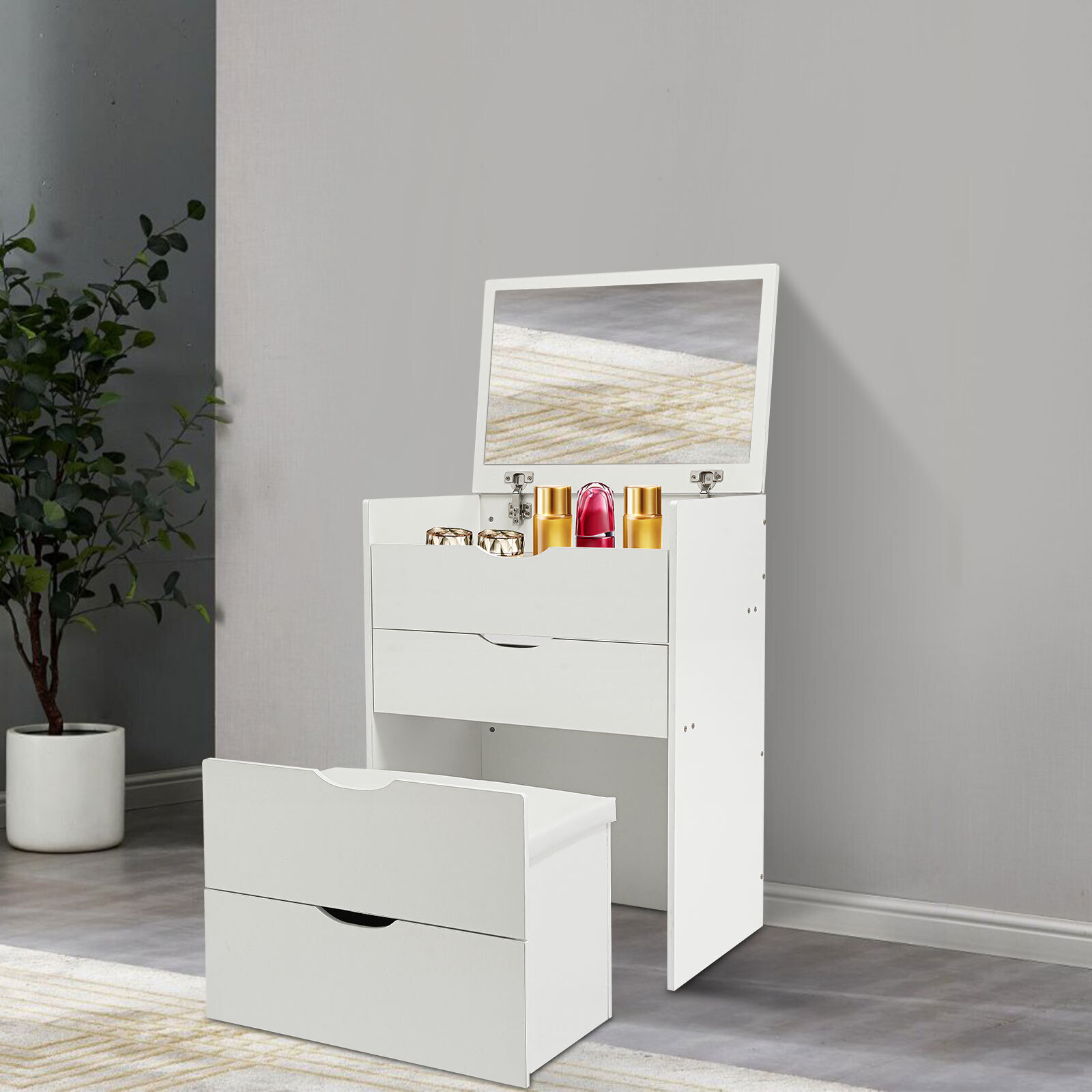 Makeup Vanity Table Dressing Table Three Drawers Vanity Desk White Makeup Table