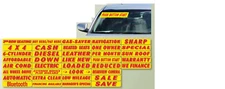 CAR DEALER VERSA-TAG  WINDOW ADVERTISE SLOGANS STICKERS VINYL DECAL RED YELLOW