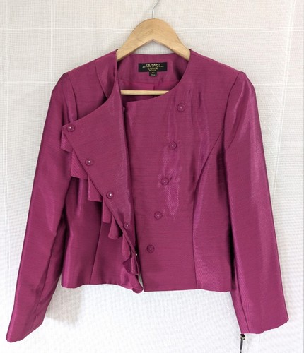 Tahari Arthur S. Levine LUXE Burgundy Ruffled Collar Jacket Size:4P - Picture 2 of 9