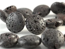 25MM DARK BROWN LAVA GEMSTONE GRADE AA FLAT ROUND BUTTON LOOSE BEADS 16inch