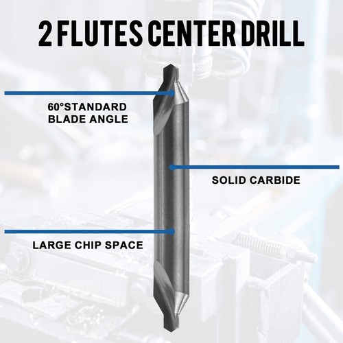 5PCS 60 Degree Solid Carbide 7/64" x 1/4" x 2" Center Drills - Double End - Picture 2 of 7