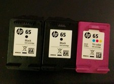 Lot of 3 Empty HP 65 ink Black Tr -Color