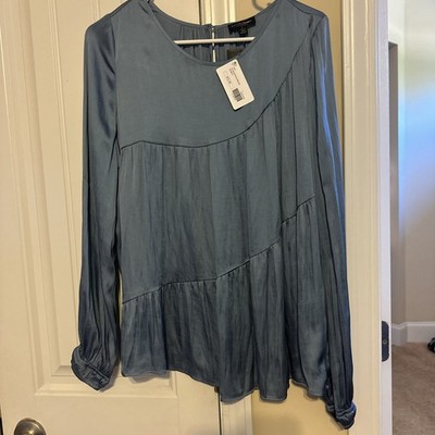 NWT Anthropologie Current Air asymmetrical panels swing top dusty blue size L