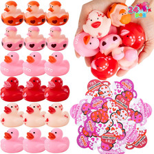24 Pcs Valentine  s Rubber Ducks with Cards Kids Classroom Exchange Party Favors 