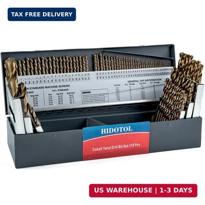 HIDOTOL 115PCS Cobalt Drill Bit Set M35 HSS for Hardened Steel Fractional 1/16''-