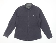 The Spitalfields Shirt Co. Men's Blue Patterned Long Sleeve Button-Up Shirt L