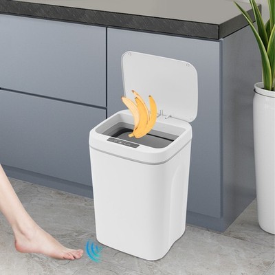Smart Trash Can 16l White Waste Bin for Kitchen Or Office Touchless Senso