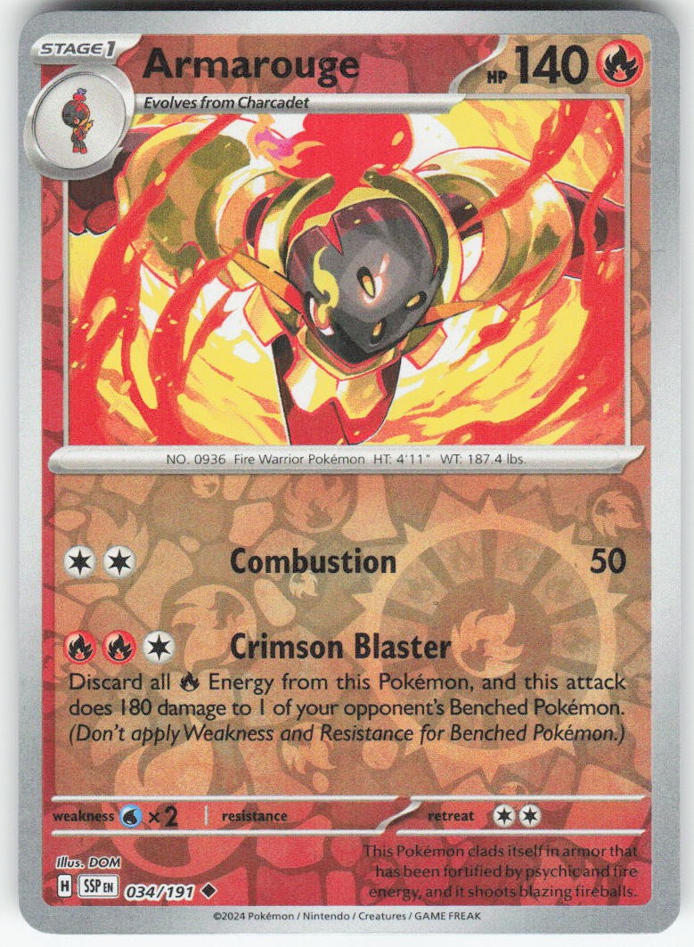 Armarouge 034/191 Uncommon Surging Sparks Pokemon Reverse Holo Near Mint