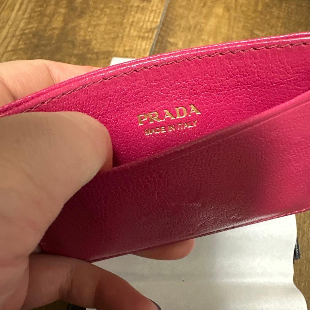 PRADA Saffiano Leather Card Case Pink Goat Leather Compact Wallet thumbnail 9