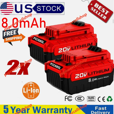 #ad #ad 2Pcs 20V 8.0Ah Battery for Porter Cable PCC682L PCC681L PCC680L PCC685LP PCC685L $36.38