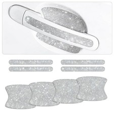 8PCS Bling Car Door Handle Cup Protectors - Anti-Scratch Rhinestone White