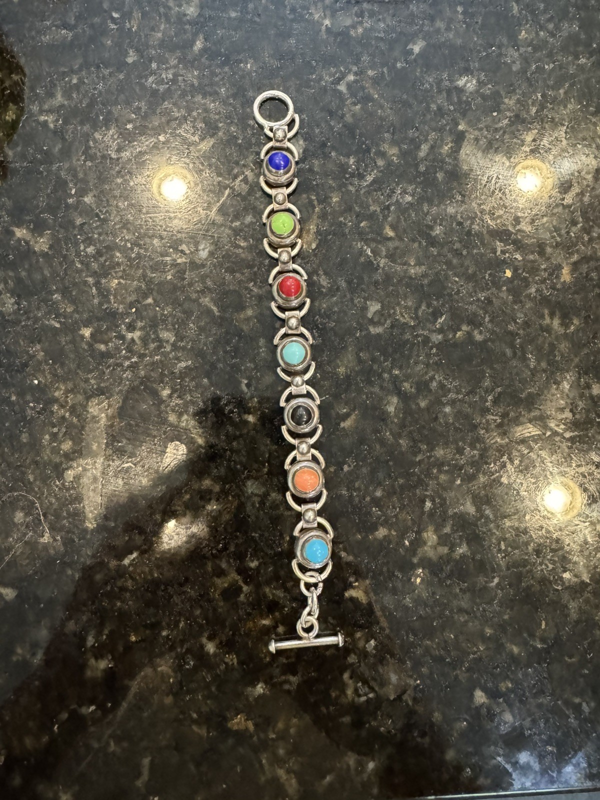 Sterling Silver 7" Toggle Clasp Bracelet Multi Co… - image 4