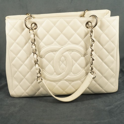 CHANEL Grand Shopping Tote GST White w COA - Free Shipping USA