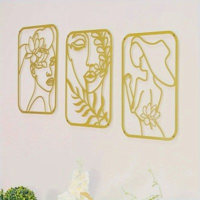Metal Baked Paint Abstract Female Line Art 3-Piece Wall Decor Set Modern Home De