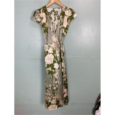 Reformation Kiana Silk Wrap Dress Tarragon Green Floral Print XS