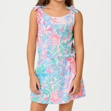 Lilly Pulitzer Girls Sundari Romper Mermaid Print Shoulder Tie Skort Dress M 6-7