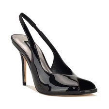 Women's Nine West Pretta Peep Toe Slingback Stiletto Sandals Black Patent