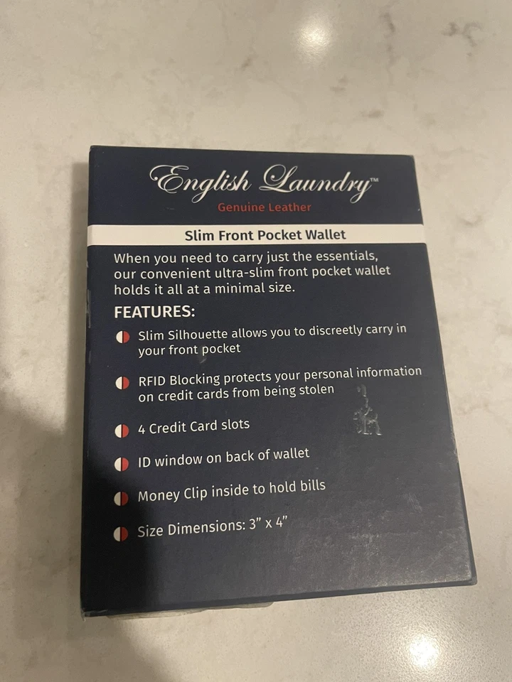 Cartera de bolsillo frontal delgada de cuero marrón de cuero genuino para lavandería inglesa Foto 4 de 4