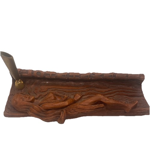 VTG Aloha Hawaii Hula Dancer Pen Holder Coco Joes Tiki Happa Wood w/ Tag 1985