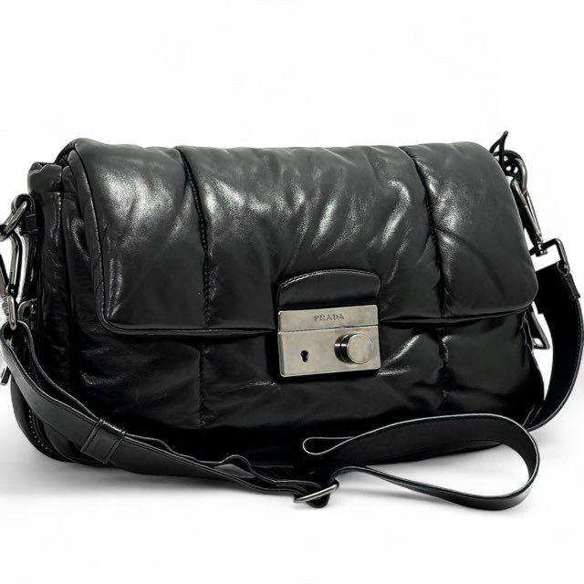 Prada Black Nappa Leather Bomber Shoulder Bag Br5036 70292