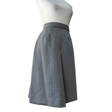 Vintage  80s Black  White Houndstooth Pleated Knee Length Skirt