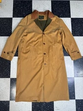 Mens Orvis Signature Long Trench Overcoat Rancher Leather Collar Sz XL
