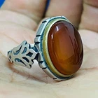 AAA natural yemni red agate aqeeq 925 sterling silver mens ring sulaimani stone