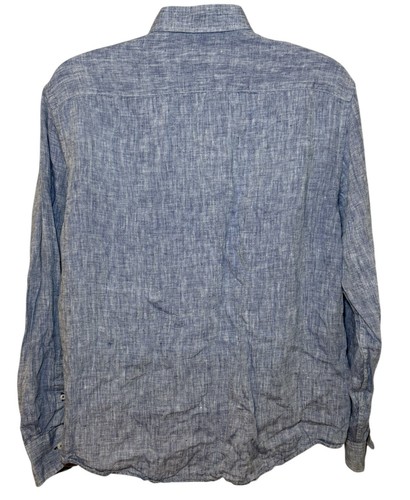 Untuckit 100% Linen Shirt Men’s XL Blue Button Up Long Sleeve Logo Pocket Casual - Picture 3 of 8