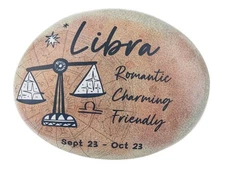 Ganz ZODIAC Rock Art Stone LIBRA "Romantic Charming Friendly" 3" x 2 1/2"