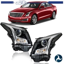 Left+Right Headlights For Cadillac ATS 2013-2018 Halogen Type Projector Headlamp