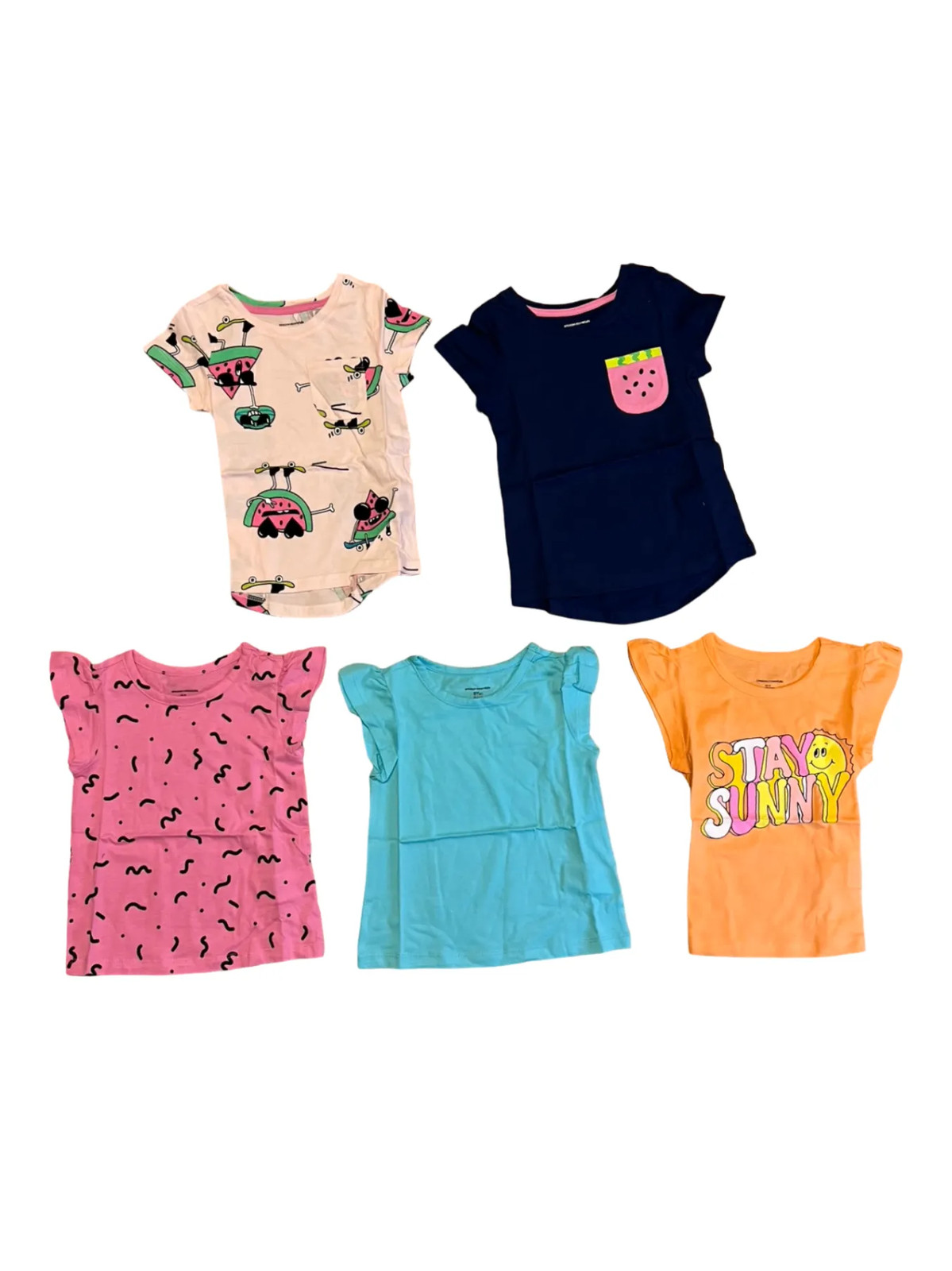 Amazon Essentials Girls T-Shirts Lot 5 Pack Size 2T Short Sleeve Tops Set
