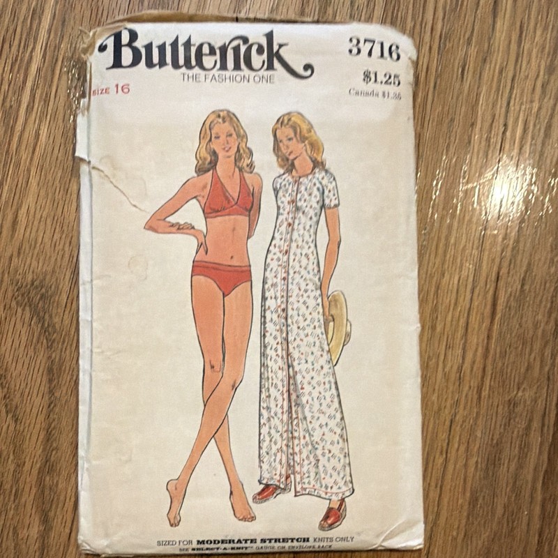 Butterick 3716 Misses Bikini & Cover-Up Sewing Pattern Vintage Original Sz 16