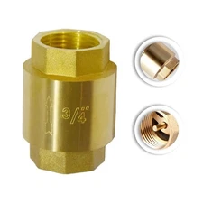 3/4" NPT Brass In-Line Vertical Check Valve, Thread Female Way Backflow Preve...