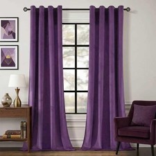 Deep Purple Velvet Curtains 84 inches Long Grommet Blackout Curtains for Bedr...