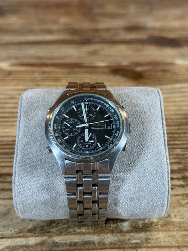 Vintage 1990's Seiko Chronograph Alarm Watch Stainless w/ Black Dial 7T32-7C69