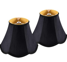 Set of 2 Small Black/Gold Faux Silk Scalloped Lamp Shades Wavy 4" x 8" x 6.4"