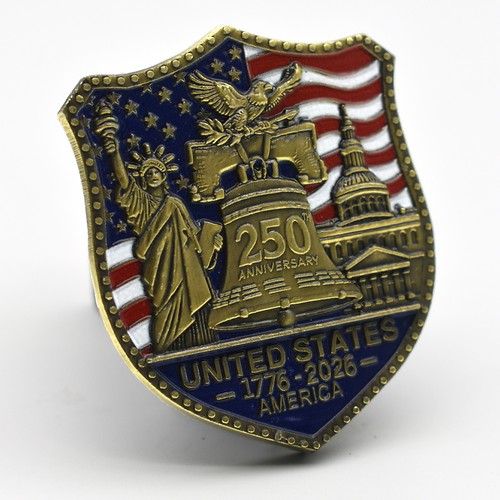 USA 250 Anniversario Commemorativo Statua della Libertà Aquila Scudo 1776-2026 Medaglia - Foto 5 di 8