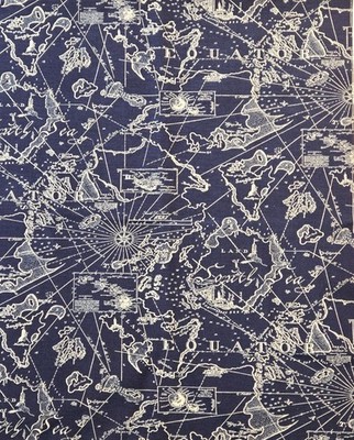 Tommy Bahama Decorator Fabric Map South Sea Blue White 24x55 Remanant Piece