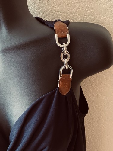 Top Michael Kors PEQUEÑO Asimétrico Sin Mangas Azul Marino Oscuro 95% Poliéster NUEVO - Imagen 6 de 8
